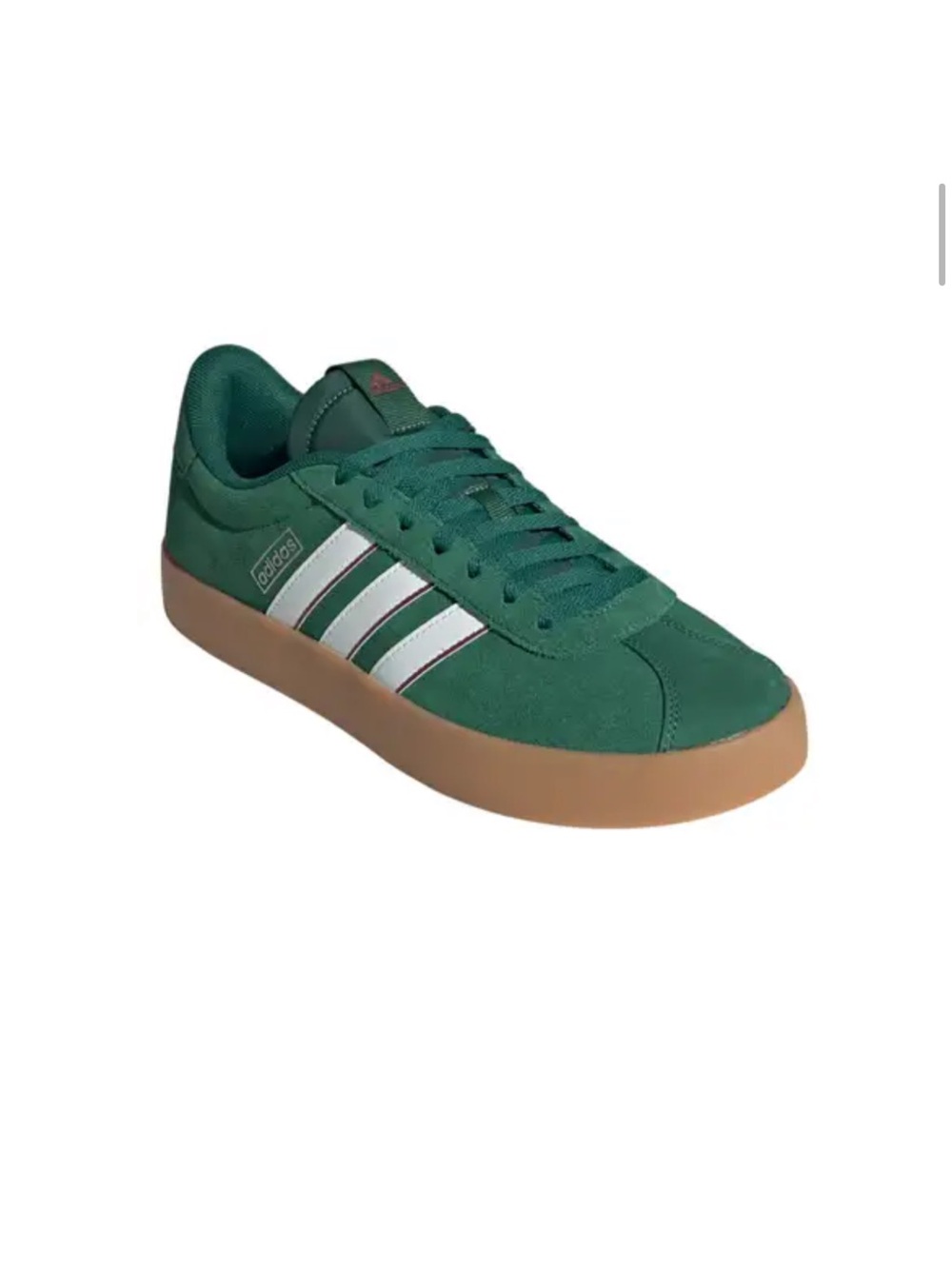 adidas menโs Green Suede Sneakers with White Stripes and Gum Sole